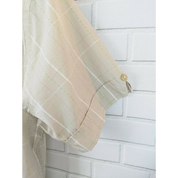 Perry Ellis Tan Plaid Button Down Short Sleeve Shirt Tan brown Men's Medium - Picture 6 of 12